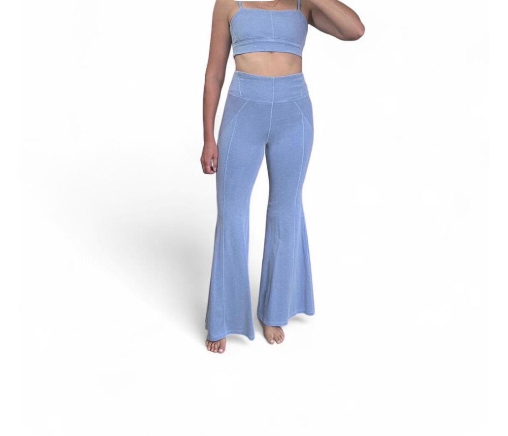 FP Movement Free People Matching Set | Flare Pants + Crop Bra Top | Washed Blue